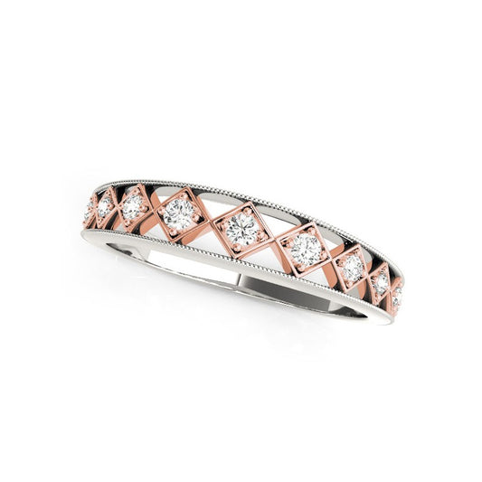 14k White Gold And Rose Gold Unique Diamond Wedding Band (1/10 cttw)